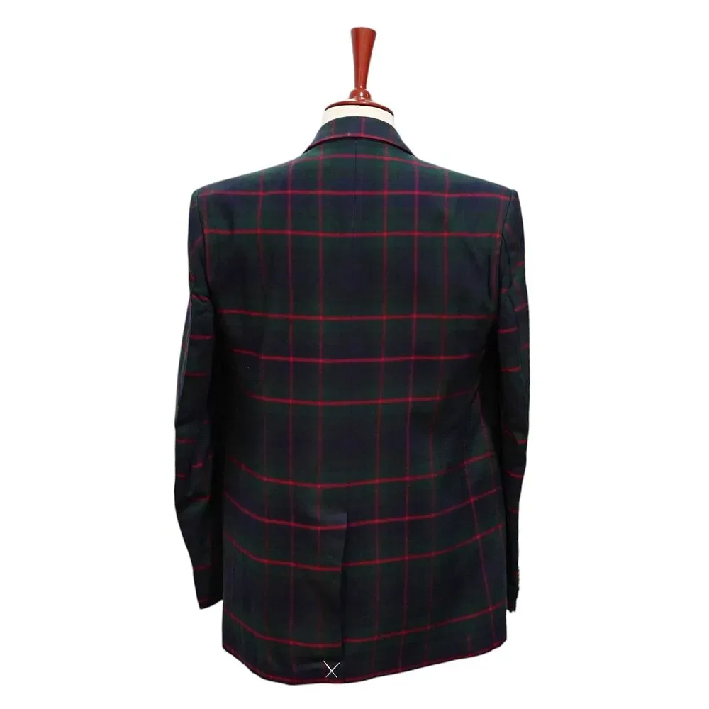 Mens Wool Sport Coat 42L Green Blue Red Tartan Plaid Blazer 2 Button Wedding